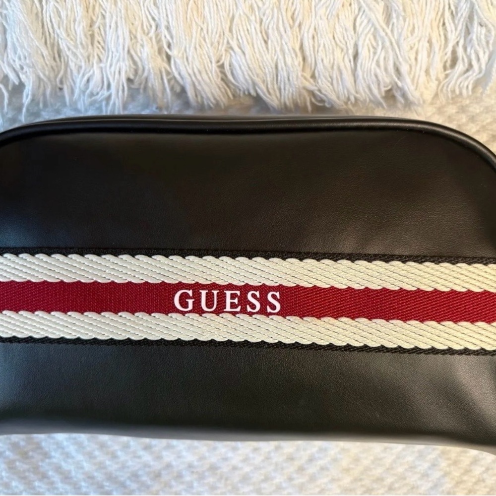 GUESS Black Toiletry Bag with Red and White Stripe